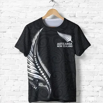 Флаг Новой Зеландии Мужская футболка с рисунком листьев Племенной серебристый уличная одежда Лето Повседневная футболка оверсайз Harajuku мужская с коротким рукавом