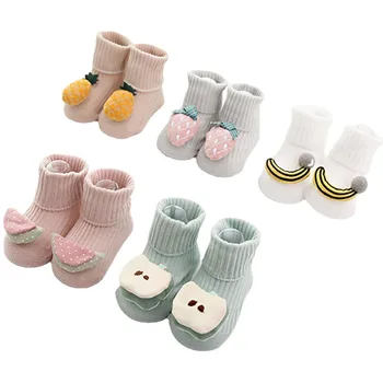 хлопчатобумажные детские носки Милые фрукты 0-12 месяцев Носки для новорожденных Противоскользящие напольные носки Осенне-зимние носки для мальчика Девочки Детские носки
