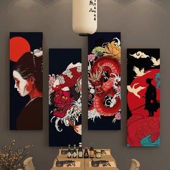 Японский Укиё-э Гейша Плакаты Принты Для Японии Идзакая Домашний Декор Абстрактный Бусидо Самурай Холст Живопись Настенное искусство Cuadros